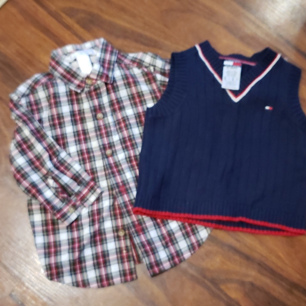 Bundle set, T.H. vest, plaid button down 12-18 mon
